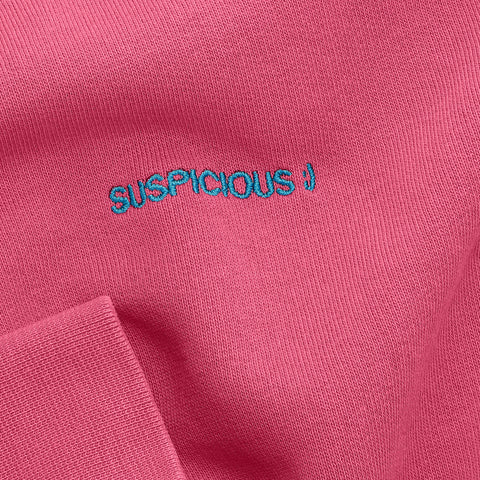 The Suspicious Smiley Half-Zip Crewneck - Crimson