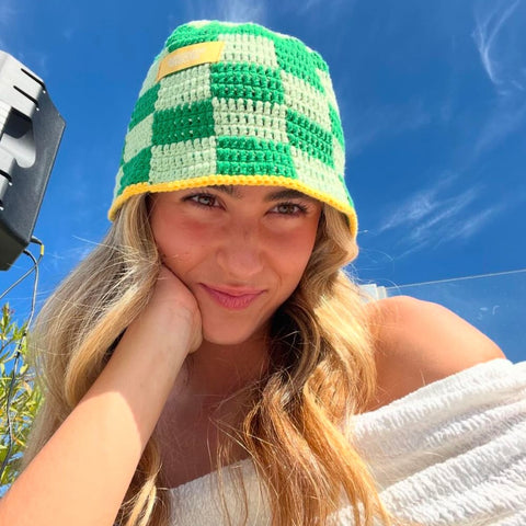 (SS24) The Checkered Crochet Hat - Green