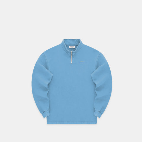 The Suspicious Smiley Half-Zip Crewneck - Mineral Blue