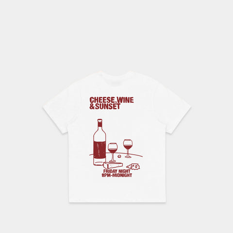 The Cheese, Wine and Sunset Tee - White