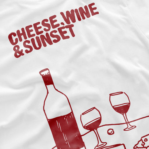 The Cheese, Wine and Sunset Tee - White