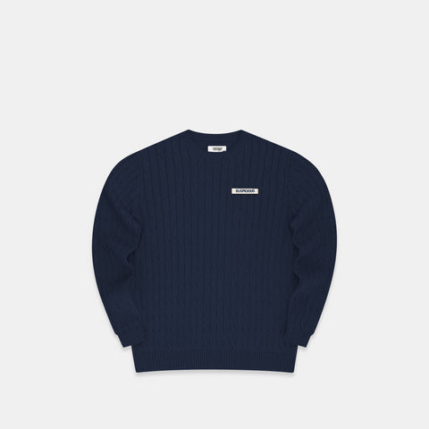 The Cable Pattern Knitted Sweat - Navy