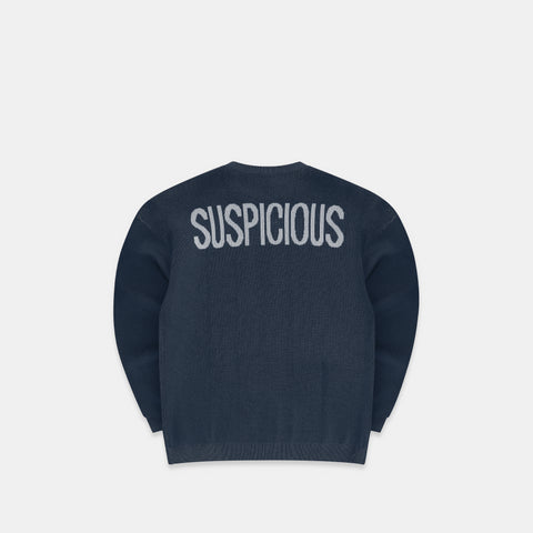 The Suspicious Cotton Knitted Crewneck - Coastal Blue