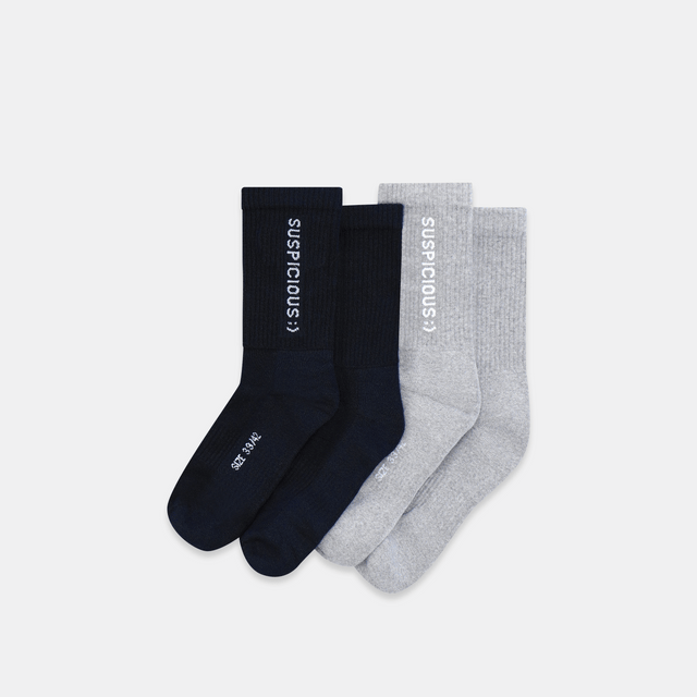 The Smiley Socks 2-pack - Navy // Heather Grey