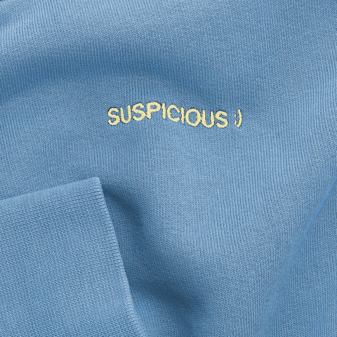 The Suspicious Smiley Half-Zip Crewneck - Mineral Blue